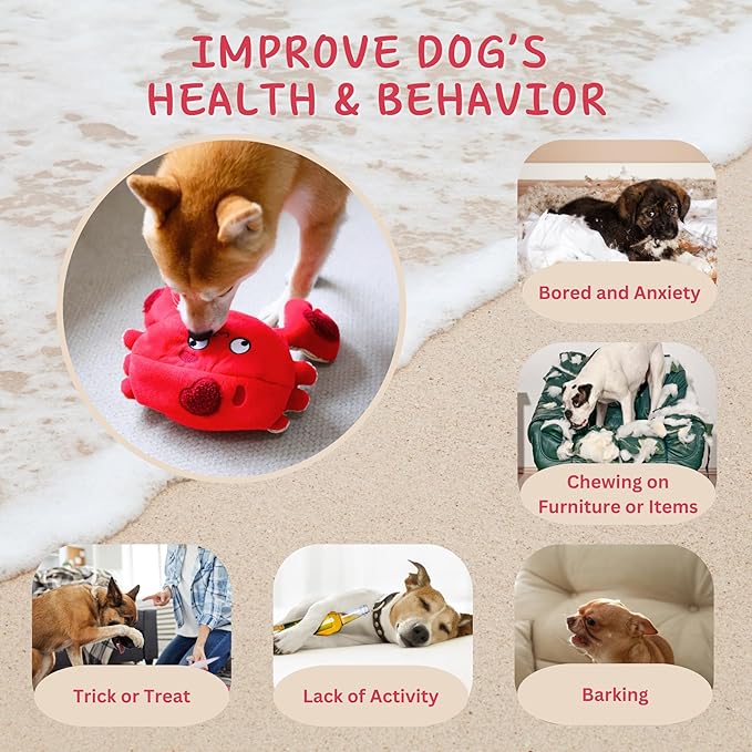 Hide and Seek Plush Dog Toys, Crab Interactive Toy for Small Dogs, Red Puppy Puzzle Squeaky Toys with Crinkle Papers, Durable Snuffle Dog Toys for Medium Pet