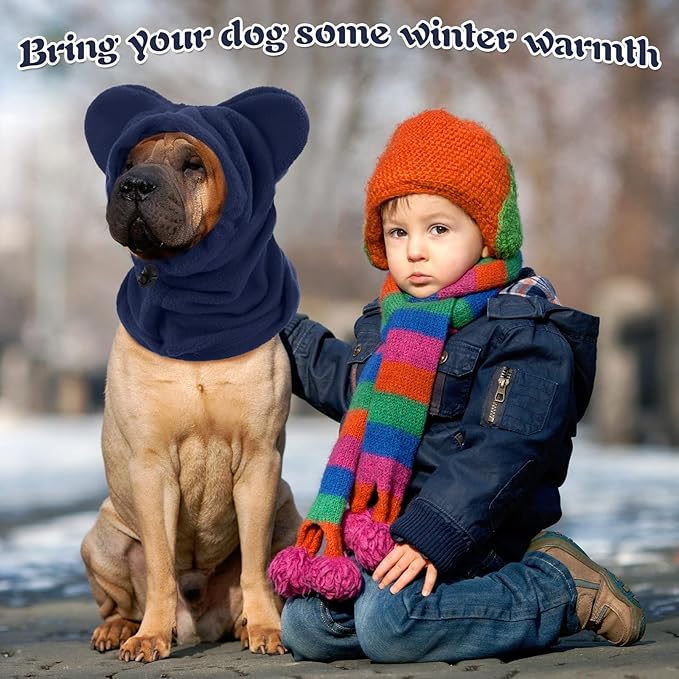 Winter Dog Hats Quiet Ears for Dogs Ear Muffs Pet Neck Warmer Scarf Hoodie Noise Protection Cover Beanie Head Wrap Costume for Pet Dog Cats(Dark Blue,M)