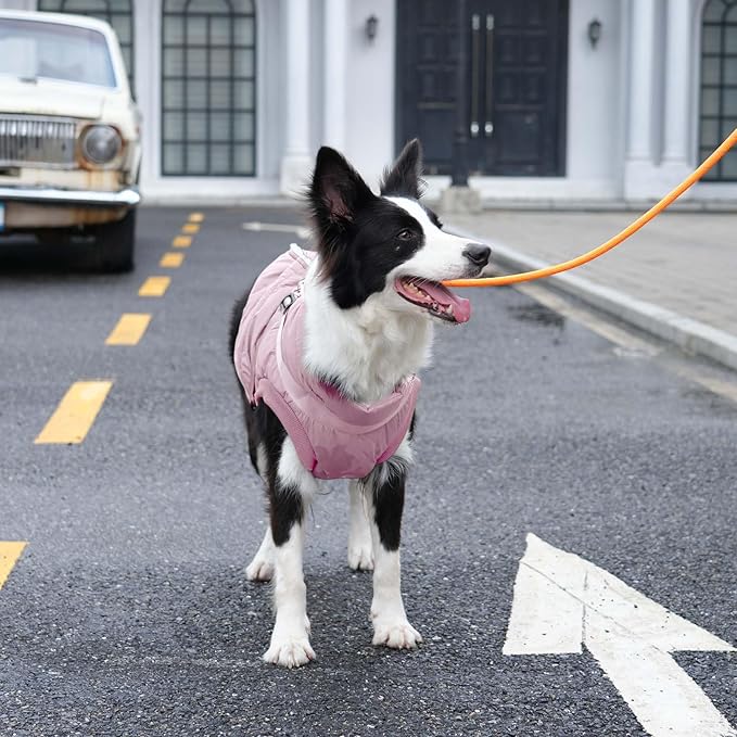 Dog Jacket with Harness,Fleece Lined Warm Puppy Coat for Winter,Soft Windproof Small Dog Vest,Light Pink XS