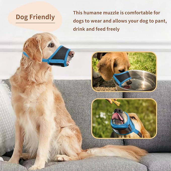 HEELE Dog Muzzle,Soft Nylon Muzzle Anti Biting Barking Chewing,Air Mesh Breathable Drinkable Adjustable Loop Pets Muzzle for Small Medium Large Dogs (Sky Blue, S)
