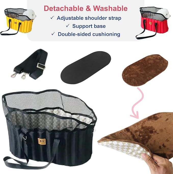 Dual-Purpose Dog Carrier Car Booster Seat for Small Medium Pet Ventilated Mesh Safety Leash All Season Use Soft Detachable Washable (Red, One Size)