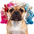 Funny Vibrant Pink Blue Double Ponytail Dog Wig - Adjustable Elastic Band Pet Cosplay Accessory for Dog Cat, Halloween, Christmas, Parties, Festivals, Cosplay Gag Dress Up Fits Small Medium Large Dogs