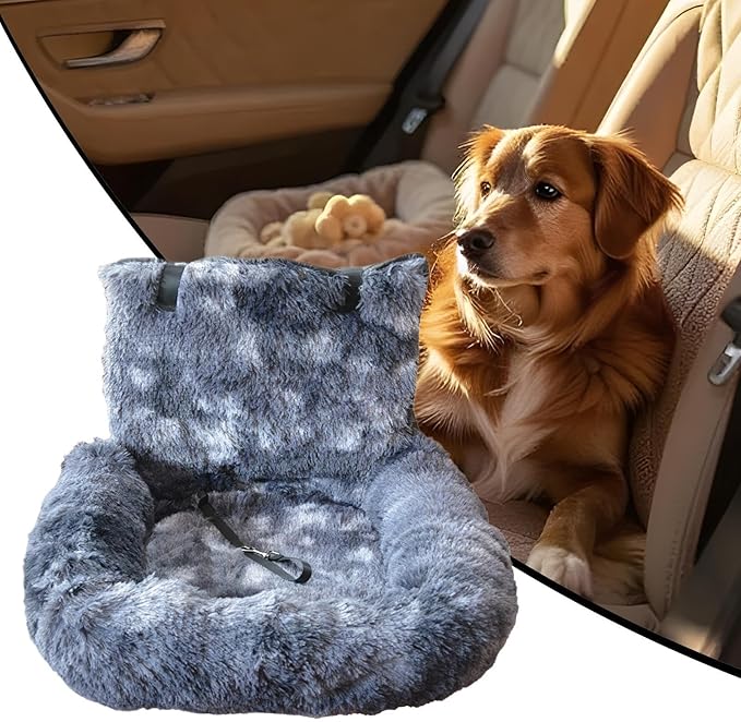 Plush Pet Car Seat – Booster Cushion Travel Cat Bed, Comfy Portable Pad | Secure Kennel for Puppy, Kitten, Dog, Cat, Vehicle Ride, Road Trip, Vet Visit, Camping Adventure, SUV Truck Backseat Comfort