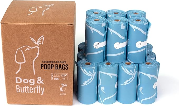 DOG & BUTTERFLY™ THE MOST BEAUTIFUL BAGS ON THE PLANET. 100% CERTIFIED COMPOSTABLE, 270Q. Easy-Open, No Plastic, Leak-Proof, Tear-Proof