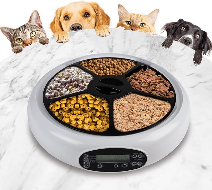 Lentek Automatic Pet Feeder - Auto Feeding Dispenser for Cat & Dogs, Set Time Dry Multiple Feeding, Alimentador Control, Programmable, USB Powered, Automatico De Sensor, 25 Oz Total Capacity, White