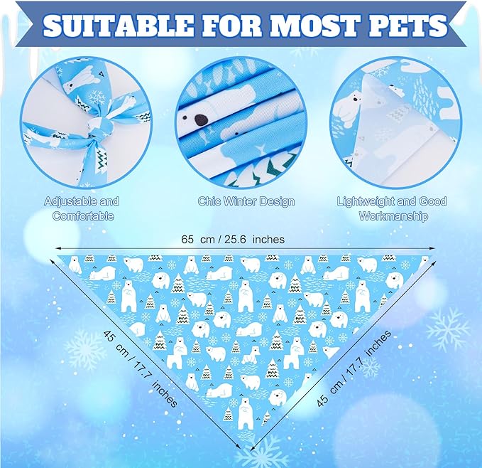 Preboun 50 Pcs Winter Dog Bandanas Bulk Snowflakes Snowmen Polar Bear Penguin Bandanas for Dogs Triangle Kerchief Bibs Scarf Pet Xmas Costume Photo Props Accessories, 25 Styles (25.6 x 17.7 x 17.7)