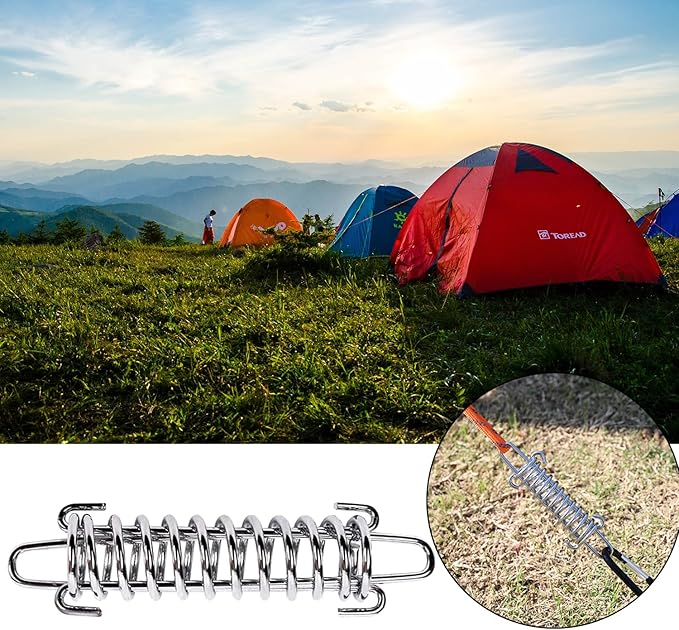Dog Leash Shock Absorber Spring - SUUJI 4 Pcs Dog Tie Out Shock Buffer Spring for Training Sun Shade Heavy Duty Galvanized Steel Tent Rope Fixed Buckle Tensioner/Tightener for Outdoor Hiking Camping