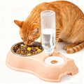 Cat Dog Feeder Bowl with Automatic Drinking Bottle.2-in-1 Stainless Steel Pet Bowl.No-Spill Double Dog Cat Bowls (Pink)