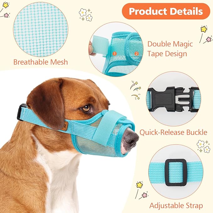 Coppthinktu Soft Dog Muzzle, Breathable Mesh Muzzle for Small Medium Large Sized Dog Mouth Cover, Adjustable Muzzles to Prevent Biting Barking Dogs Mouth Cover Allows Drinking (Light Blue XL)
