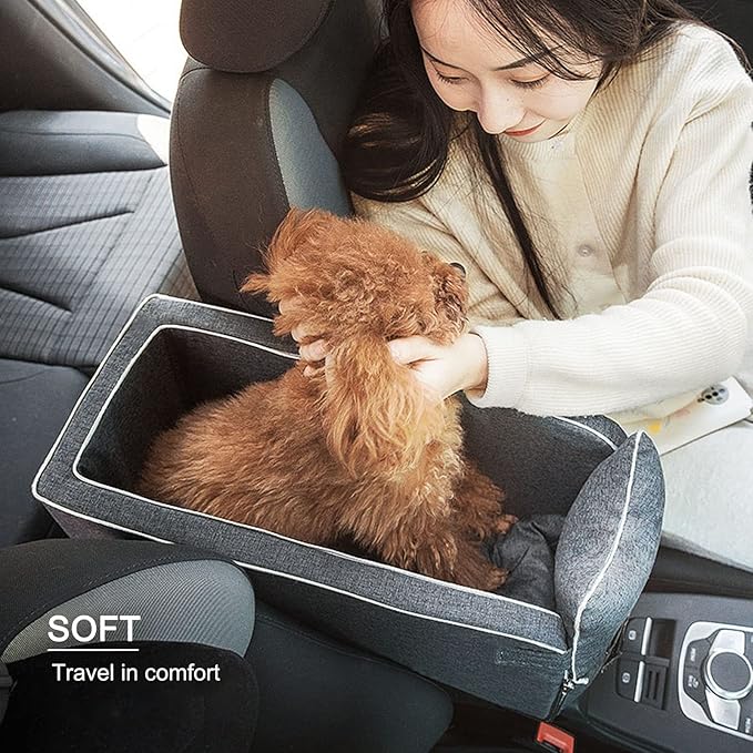 Brrnoo Console Dog Car Seat Armrest Booster Seat, Universal Cat Nest Pet Car Mat, Four Season, Grey