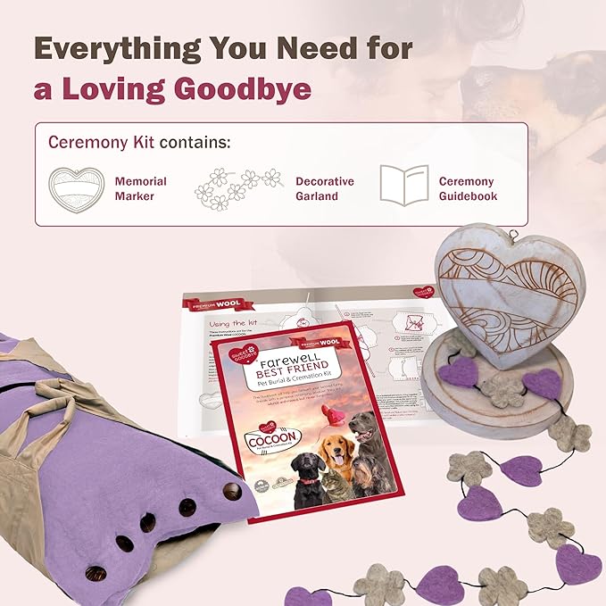 Cocoon® - Eco-Friendly Pet Burial & Cremation Ceremony Kit (Premium Wool) - Casket for Dogs and Cats (Choose Size & Color) (Medium, Lavender)
