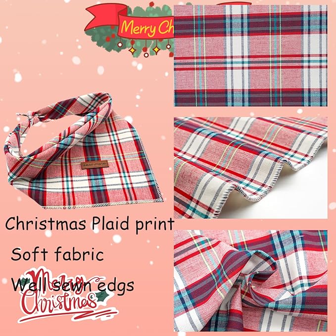 Elegant little tail Dog Bandana, Christmas Dog Bandana 1PC Dog Bandanas Holiday Bib Scarf Soft Washable Square Dog Scarf Adjustable Dog Kerchief for Small Medium Large Dogs