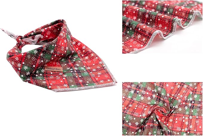 Lionheart glory Dog Bandana 1 Pack Washable Soft Cotton Christmas Plaid Bibs Scarf, Adjustable Kerchief Square Dog Bandanas for Large Dogs