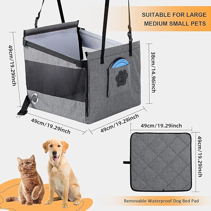 Grey Dog Car Seat forTravel Carrier, Non-Slip Bottom, Big Dog Car Seats, Suitable for Outdoor Travel and Time Driving.