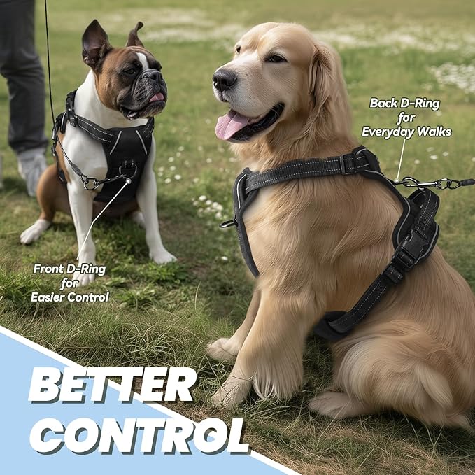 VIVAGLORY Dog Harness Easewalk No Pull Dog Harness with Handle Front Clip & Back Clip for Training Walking Lifting, No Pull Adjustable Easy On Padded Comfortable for Pet, S, Black - Plain
