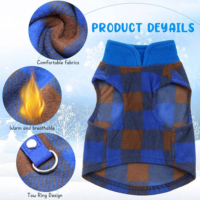 Reginary 10 Pack X-Large Dog Sweaters Fleece Pet Dog Clothes with Leash Ring Soft Warm Winter Puppy Plaid Shirt(Bright)