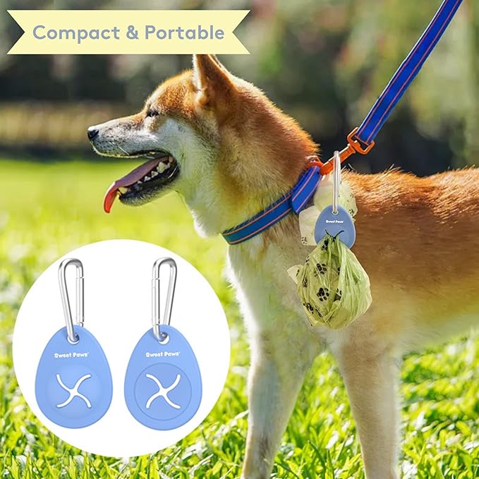 Dog Poop Bag Holder Charm for Hands-Free Carry of Used Poop Bag, Durable Eco-Friendly Silicone Dog Walking Accessory with Carabiner Clip - Azure