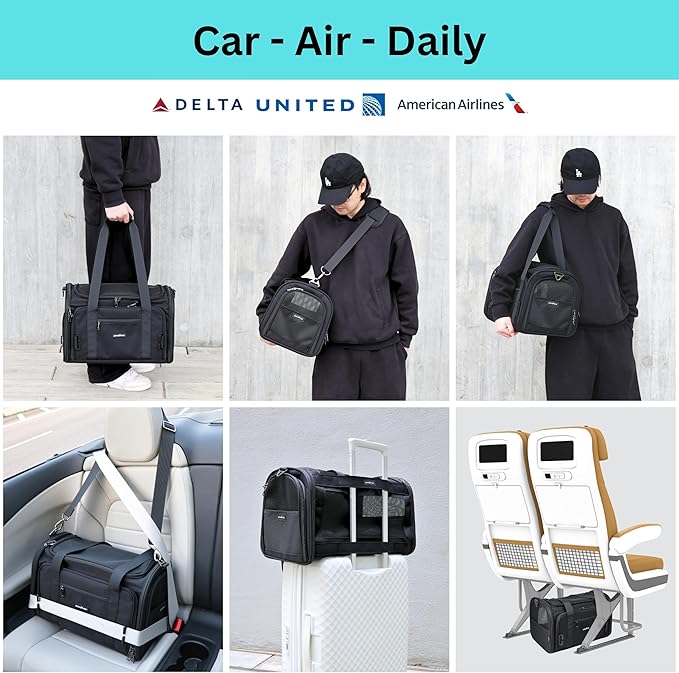 Crash-Tested & Expandable Pet Carrier Airline Approved | 3-in-1 Small Dog Car Seat, TSA Airline Approved Dog Carrier, Soft Sided Cat Bag | 5-Star Safety Rated - Best for Safe Airplane & Car Travel