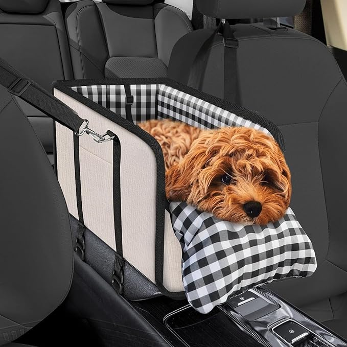 Zerodis Console Dog Car Seat, Anti Collapse Pet Carseat Portable Non Slip Center Dogs Armrest Safety for Travel Truck (Black)