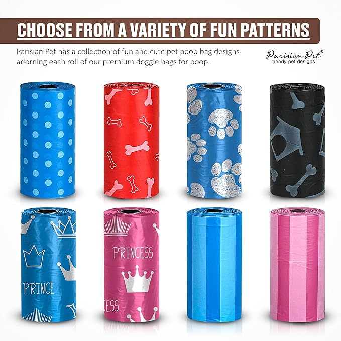 Parisian Pet Ecofriendly Dog Poop Bags Rolls - 320 Count Unscented Poop Bags For Dogs - Leakproof, Extra Thick, 16 Dog Waste Bags Refill Rolls - Polka Dot Blue Doggie Poop Bags - Fits All Dispenser
