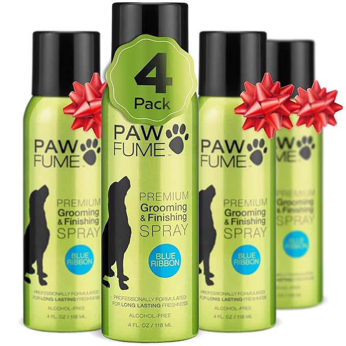 PAWFUME Dog Perfume Spray for Grooming, Blue Ribbon, 4-Pack – Keep Your Pup Fresh All Day – Probiotic, Alcohol-Free, Detangling & Moisturizing – Salon-Quality Dog Spray Deodorizer Perfume