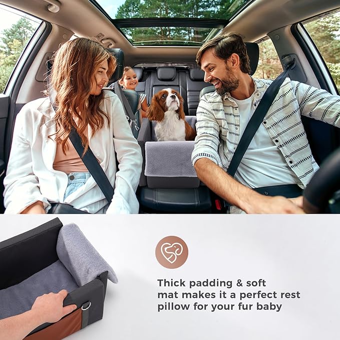 Avont Dog Car Seat for Small Dogs, Anti-Anxiety Center Console Booster Seat with Safety Straps, Soft Padded Travel Seat for Small Dogs & Cats up to 8 lbs -Dark Grey