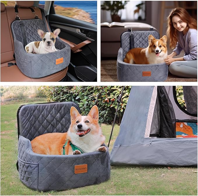 Dog Car Seat for Small Medium Memory Sponge Pet Booster Seat Fits Dogs Travel Bed up to 35 lbs,Dog seat Made of Materials is Safe and Comfortable (Gray - Dog Booster Seat, M)