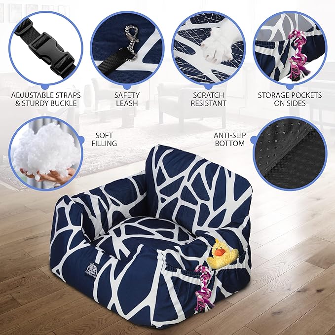 Soft & Comfortable Dog Booster Seat - Small, Medium & Large - Detachable, Washable, Secure Clip-on Safety Leash