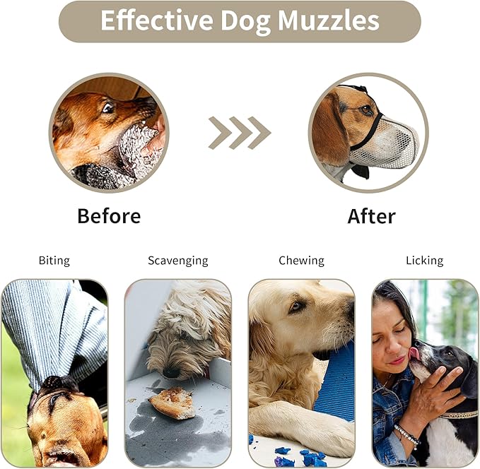 Dog Muzzle, Breathable Soft for Small Dogs to Anti & Prevent Barking Biting Chewing, Reflective & Adjustable Basket Muzzle with Air Mesh for Toy Poodles Beige S
