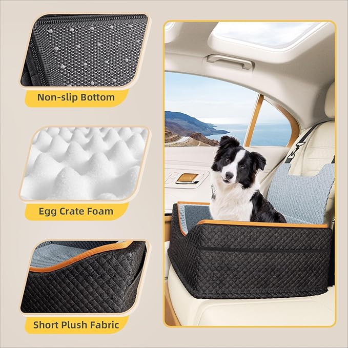 Dog Car Seat - Upgrade Super Soft Memory Foam Booster Car Seats for Small Medium Dogs, Dog Bed Washable with Storage Pockets Clip-On Safety Leash and Foam Filling Pet Travel Accessories up to 35lbs