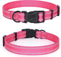 Mile High Life Reflective Dog Collar, Basic Dog Collars Adjustable Quick Release, Soft Nylon Pet Collar with Metal D-Ring for Small Medium Large Dogs (Pink, M Neck13-17")