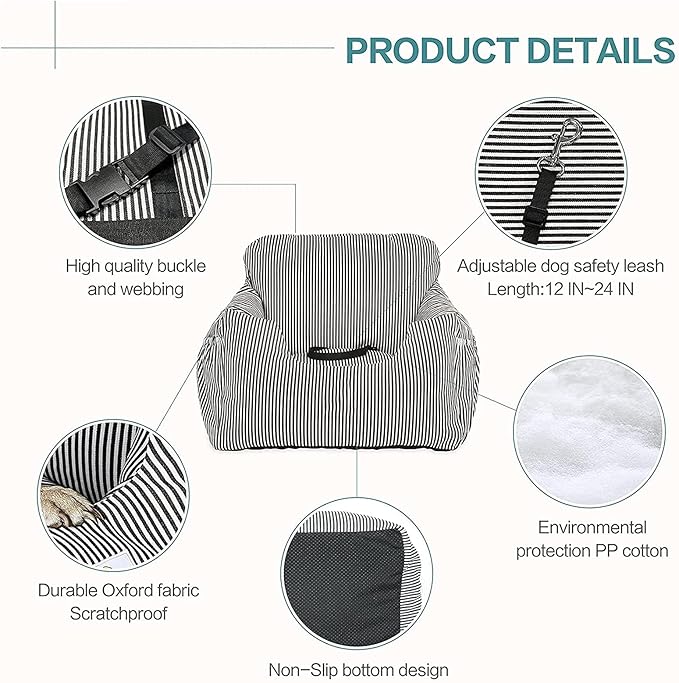 Car Seat for Dogs,Pet Booster Seat Pet Travel Car Carrier Bed, Safety Clip-On Leash & Removable Washable Cover for Cars/Suvs/Trucks for Small Dogs Cats and Any Pets Under 15 LB