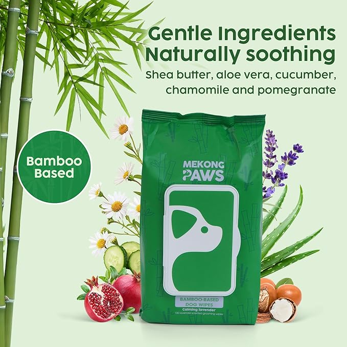 Pet Grooming Wipes - Viscose derived from Bamboo - Calming Lavender Scented - Freshening Dog Cat - Gentle on Sensitive Skin - Thick & Durable for Paw Coat & Bum Cleansing - 400 Count