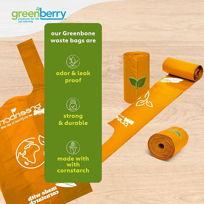 Greenbone BioBase Cat or Dog Poop Bags Rolls with Handle Tie, Large Leak Proof- Pink, Green, Orange, Blue Variety bulk pack -18 rolls - 216 refills