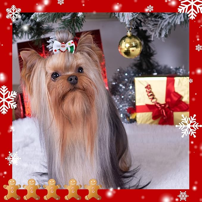 Weewooday 70 Pcs Dogs Hair Holiday Dog Bows Bowtie with Rubber Band Pet Hair Accessories Puppy Bowknot Topknot Pet Grooming Bow for Holiday Christmas Small Puppy Decor(Classic Style)