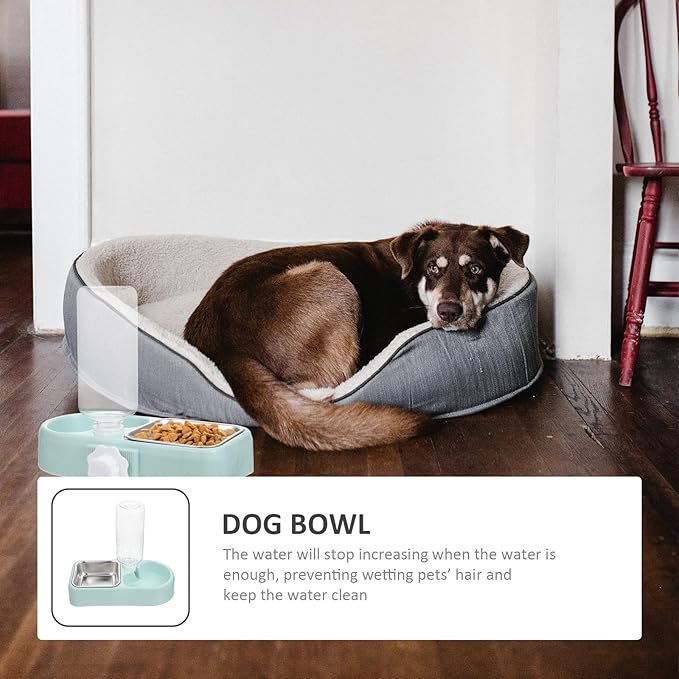 YARNOW Automatic Refill Hanging Dog Water Dispenser and Detachable Pet Feeding Bowl Set, Anti-Fall Cage Feeder for Puppies and Cats, Blue Plastic Raised Water and Food Bowl for Kennel Use