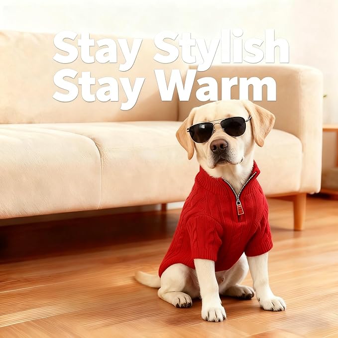 Small/Medium Dog Sweater, Warm Dog Winter Coat w/Sleeves, Comfortable High Neck Premium Dog Clothes for Labrador-Best for Holidays, Daily Walks XL Red