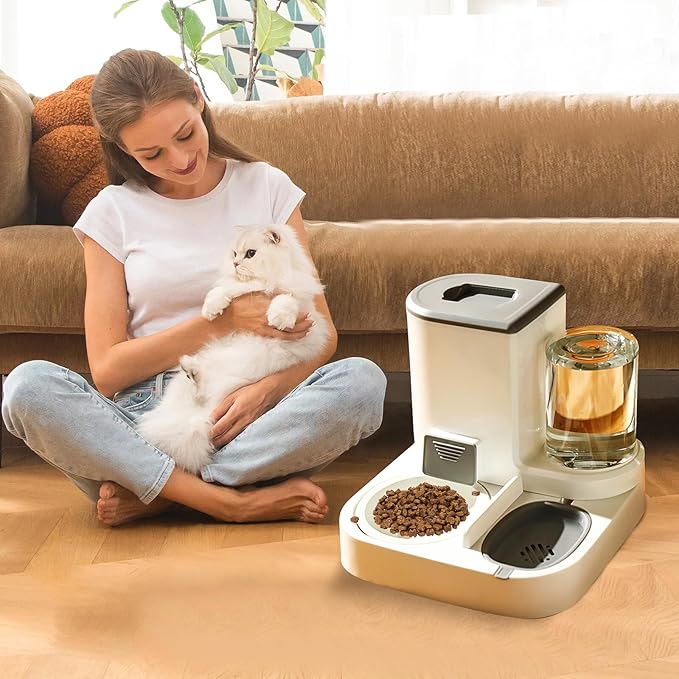 Gravity Pet Feeder and Water Dispenser Set,2 in 1 Automatic Pet Feeder Dispenser,Automatic Cat Food Dispenser, Detachable,Easy Clean,Integrated Large Capacity Dog 1L Water Bowl 2.8L Food Bowl
