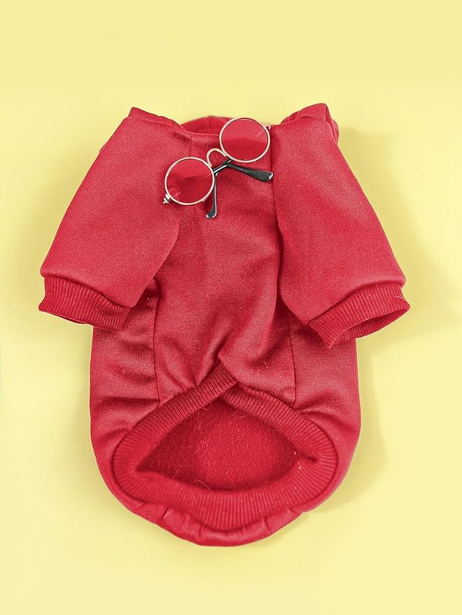QWINEE 3Pcs Dog Hoodie Cat Apparel Dog Custume Set with Necklace and Sunglasses Pet Clothes for Puppy Small Medium Dogs Cats Red XXL