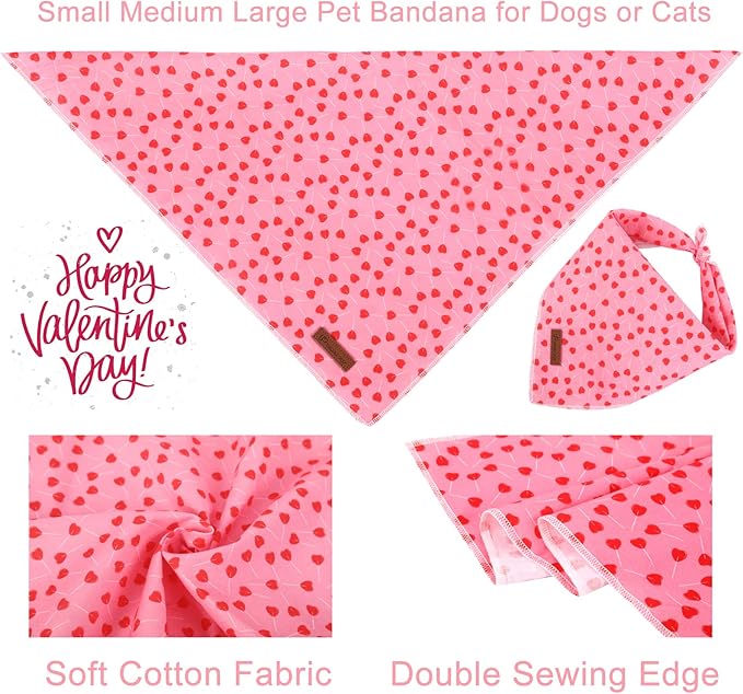 Valentine’s Dog Bandana, Valentine Triangle Bid Scarf for Girl Boy Medium Large Dogs, Adorable Puppy Wedding & Valentine’s Bandana, Cute Soft Cotton Pet Kerchief