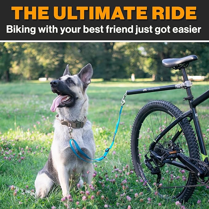 V2.0-180° Rotating Dog Bike Leash - with Shock Absorbers and Quick Attach Mechanism | Carbon Fiber | Detachable, Adjustable for The Smoothest Ride- Patent Pending (Cyan)