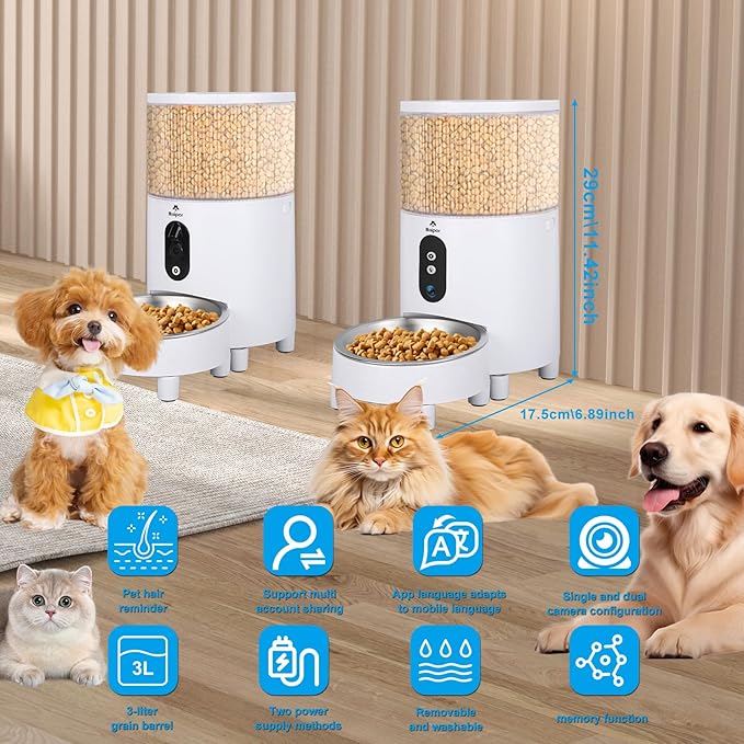 Single Hole Automatic Cat&Dog Feeder with Camera 780P HD Video with Night Vision 5G WiFi Pet Feeder with 2-Way Audio Low Food & Blockage Sensor Motion & Sound Alerts for Cat & Dog Single Tray White