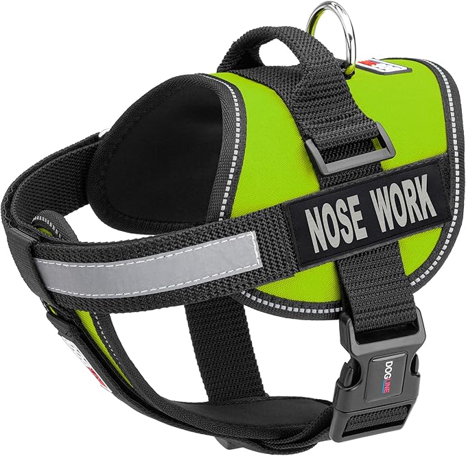 Dogline Vest Harness for Dogs and 2 Removable Nose Work Patches, Small/18 to 25", Green