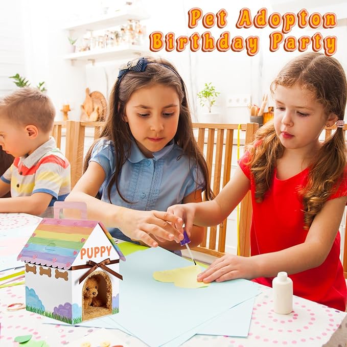 Afcabakila 24PCS Dog House Party Favor Boxes, Dog House Shaped Treat Gift Boxes with Holes Foldable Cardboard with Handles for Puppy Adoption, Birthday, Pet Theme Decorations (Dolls Not Included)