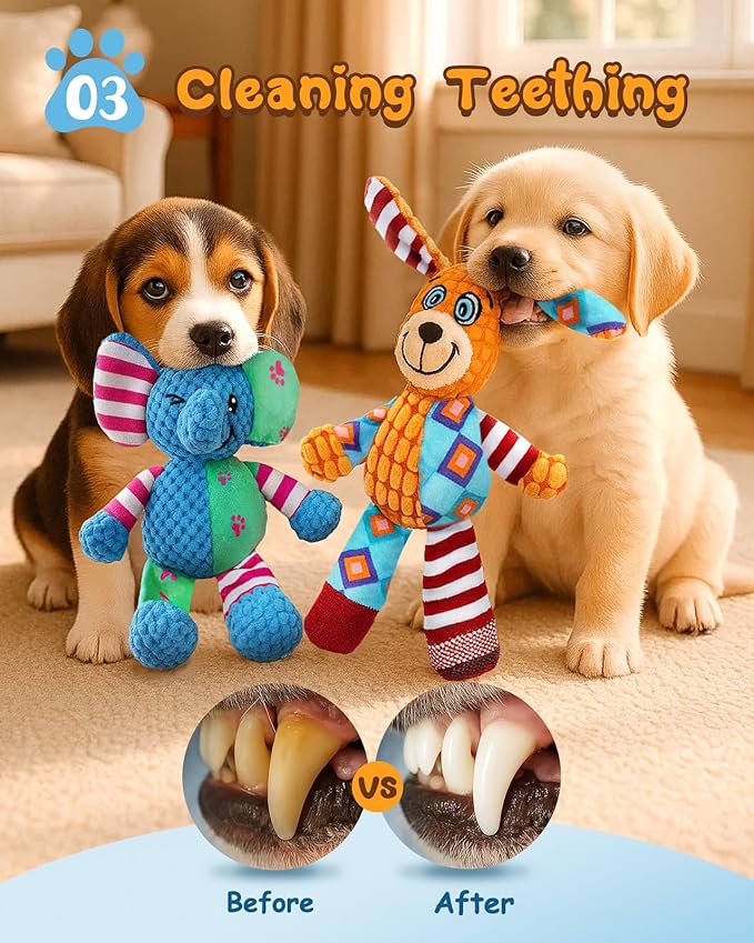 Swooflia 2 Pack Squeaky Dog Toy - Elephant Crinkle Plush Toys for Puppies, Treat Boredom for Small Dogs, Interactive Stimulating Puppy Toy to Keep Them Busy