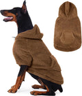 IDOMIK Fuzzy Dog Sweater with Adjustable Hood, Warm Fleece Dog Sweater Hoodie with Harness Hole & Pocket, Pullover Sweaters for Large Dogs, Fuzzy Hooded Sweatshirt for Fall Winter Christmas,Brown,2XL