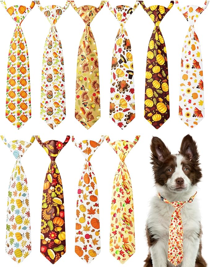 PET SHOW 10 Pack Thanksgiving Big Dog Ties Neckties for Large Breed Dogs XL Adjustable Holiday Grooming Accessories Neck Ties Bowties Girl Boy Pets Festival Costumes Party Gift Favor(Large)