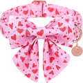 Valentine’s Dog Collar with Bow Tie, Pink Heart Bowtie Collar with Metal Buckle, Valentine’s Gift Pet Collar for Puppy Girl Boy Dog or Cat, Wedding Dog Collar, S