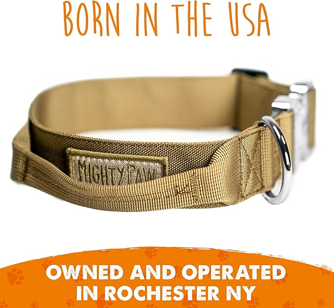 Mighty Paw Tactical Dog Collar - Heavy Duty with Metal Buckle and Control Handle - Weatherproof Polyester Material - Sturdy Metal Dog Collars - Dog Collar for All Dog Breeds - Heavy Dog Collar - Tan