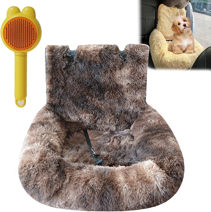 Car Seat, Dog Bed for Car with Removable Cushion, Dog Cars Bed with Thick Cushion, Waterproof, Easy to Clean & Install in All Vehicles for Large Small Dogs (Apricot White,23.6 * 23.6in)